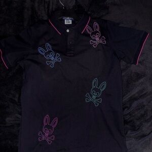 Psycho Bunny Black Polo with Neon Bunny Accents